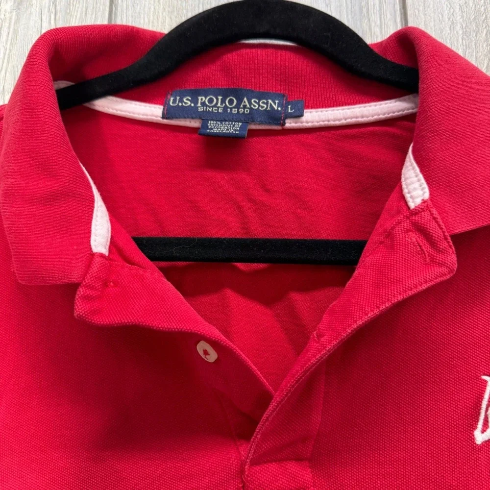 US Polo Assn Mens Red Short Sleeve Polo Shirt Large Logo Number 3 Patch Size L